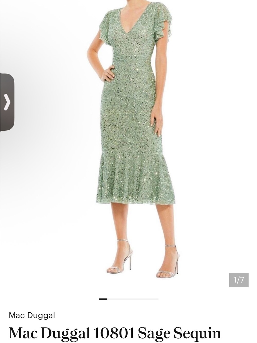 Mac Duggal Mint Sage Sequin V-Neck Midi Dress